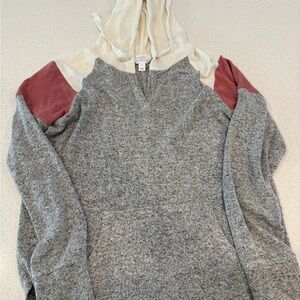 Gray and Cream Women's Sweater with Maroon Accents